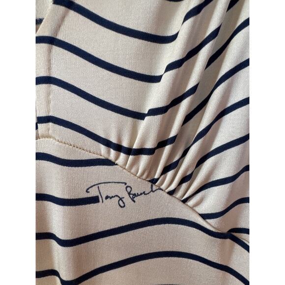 Tory Burch 100% Silk Cream Navy Stripe Signature Dress Small - Picture 3 of 13